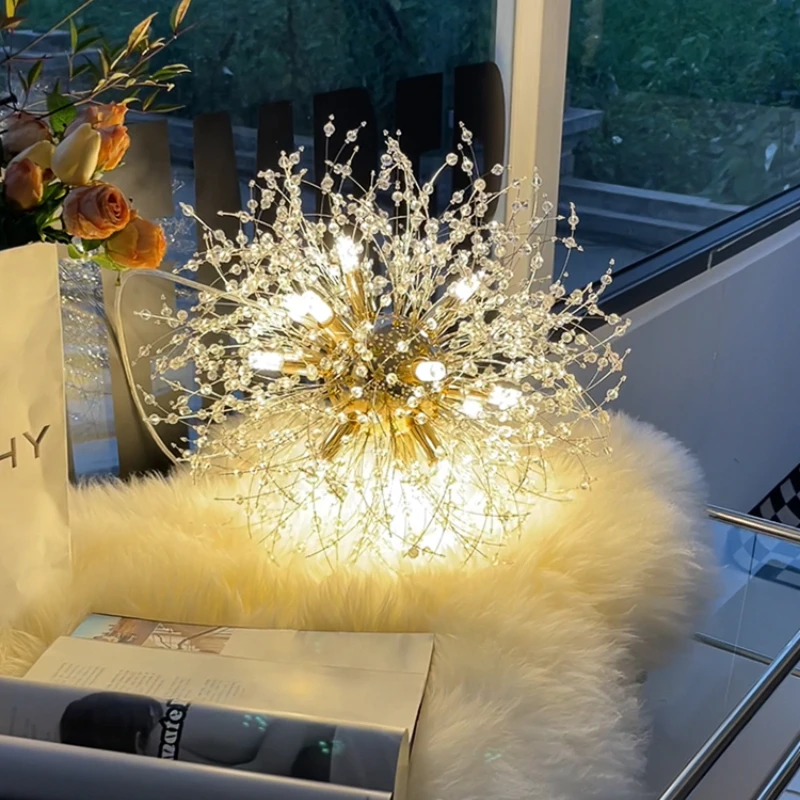 Dandelion desk lamp, bedroom, living room, sofa, postmodern light luxury decoration, crystal lamp