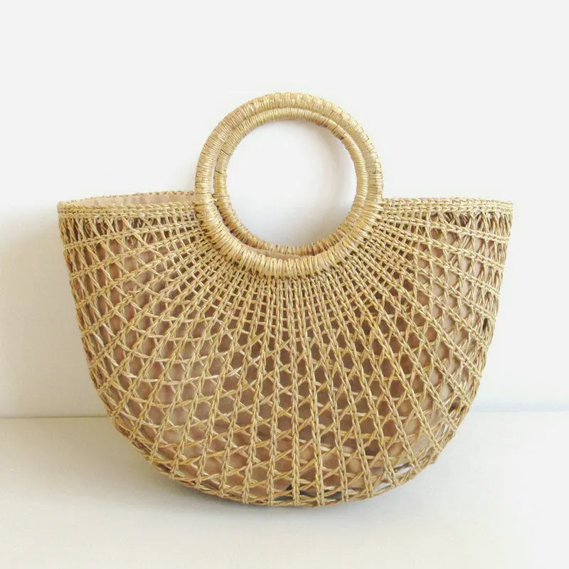 

Women's Bag Retro Vacation Leisure Bag Yellow Grass Hollow Woven Moon Bag Simple Solid Color Straw Bag Semi-circle Handbag