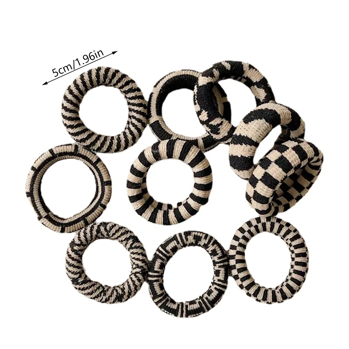 5/10 Stück einfacher und vielseitiger, hochelastischer, schwarz-weiß karierter, spurloser Haarring – Detail 6