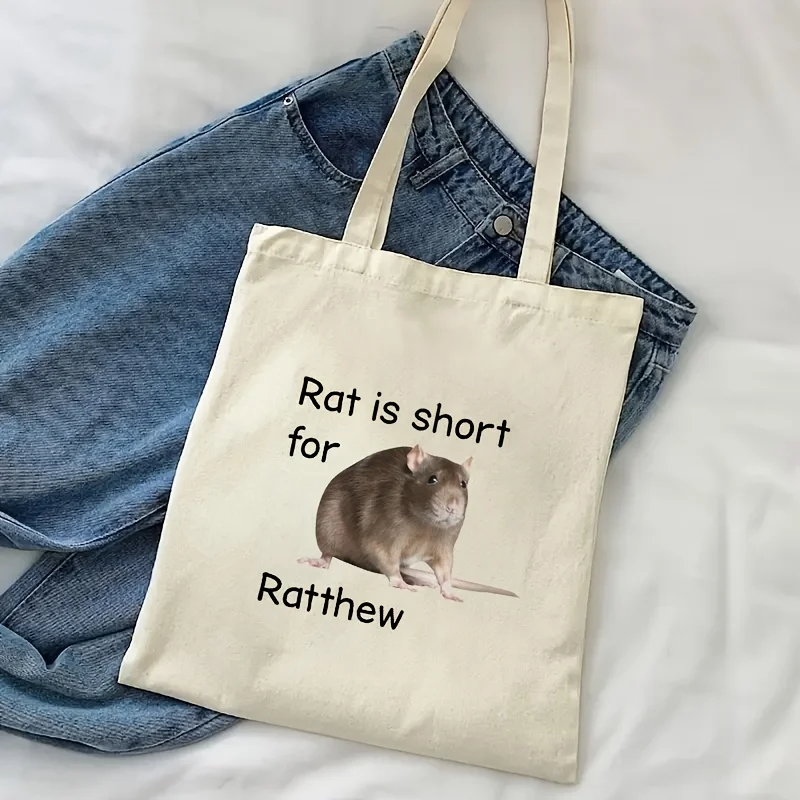 1 Pc Rat Pattern Shoulder Canvas Bag, All-Match Versatile Shopping Handbag, Daily Use Commuting Bag & School Bag