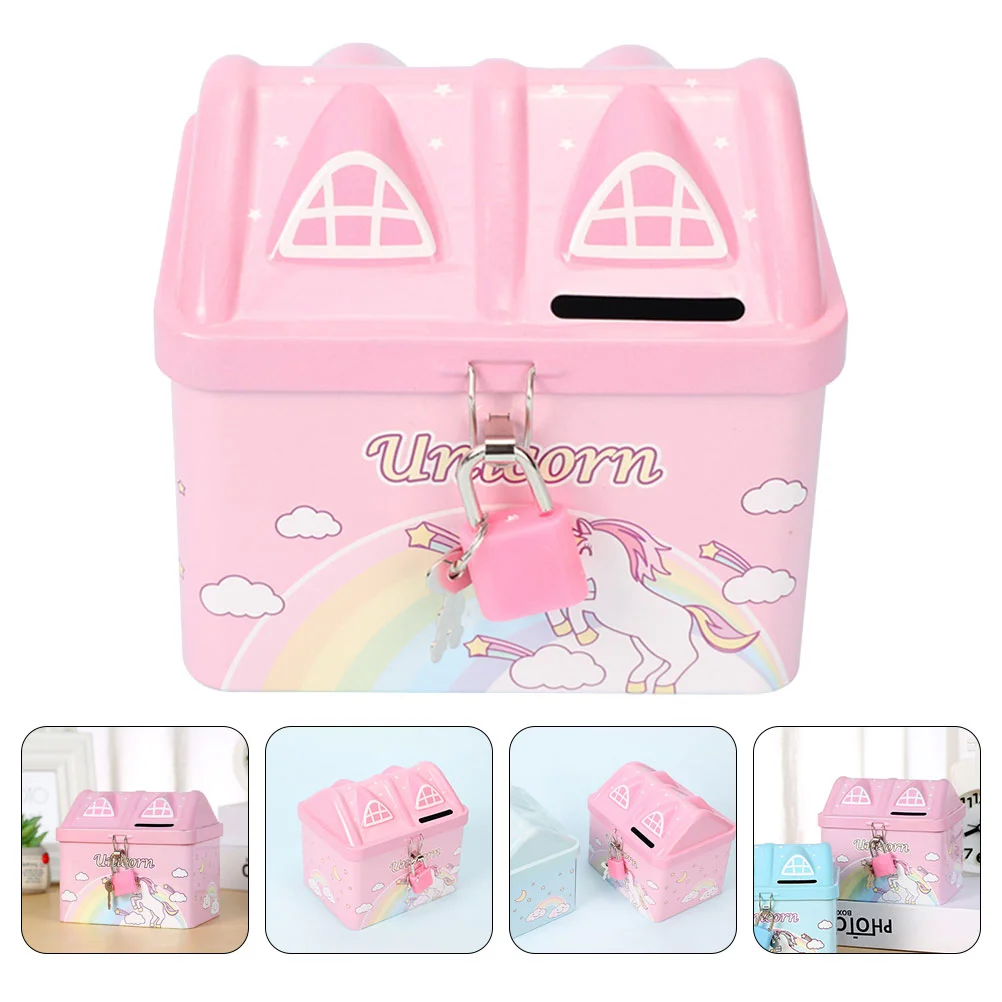 

Decor Piggy Bank House Banks with Lock Girls for Kids Little Money Shaped Pink Cartoon Toddler