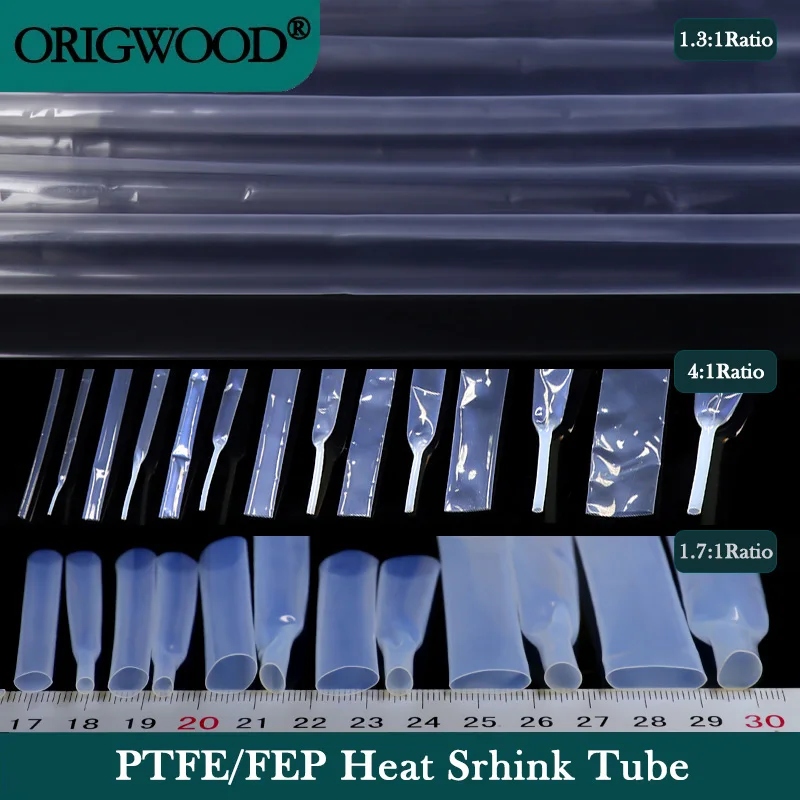 1M Transparent Heat Shrink Tube PTFE/FEP Shrinkage Ratio 1.7:1 / 1.3:1 /4:1 Dia.0.5mm ~ 40mm High Temperature Cable Shrink Film