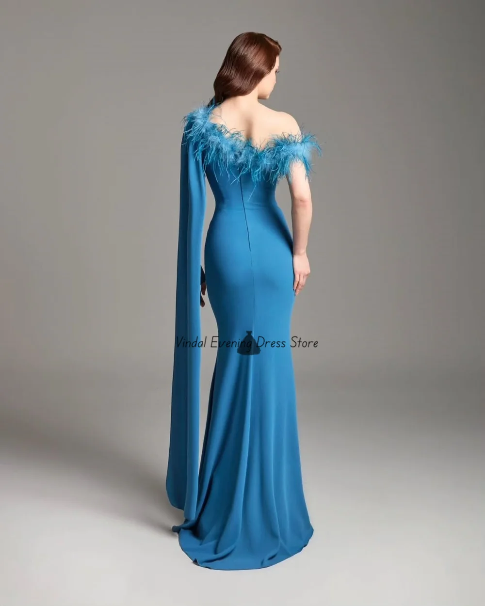 Vindal luxe Aanpassen Zeemeermin Veren gewaden Een Schouder Sweep Trein Elegante Formele Feestavondjurk Speciale Gelegenheden 2025