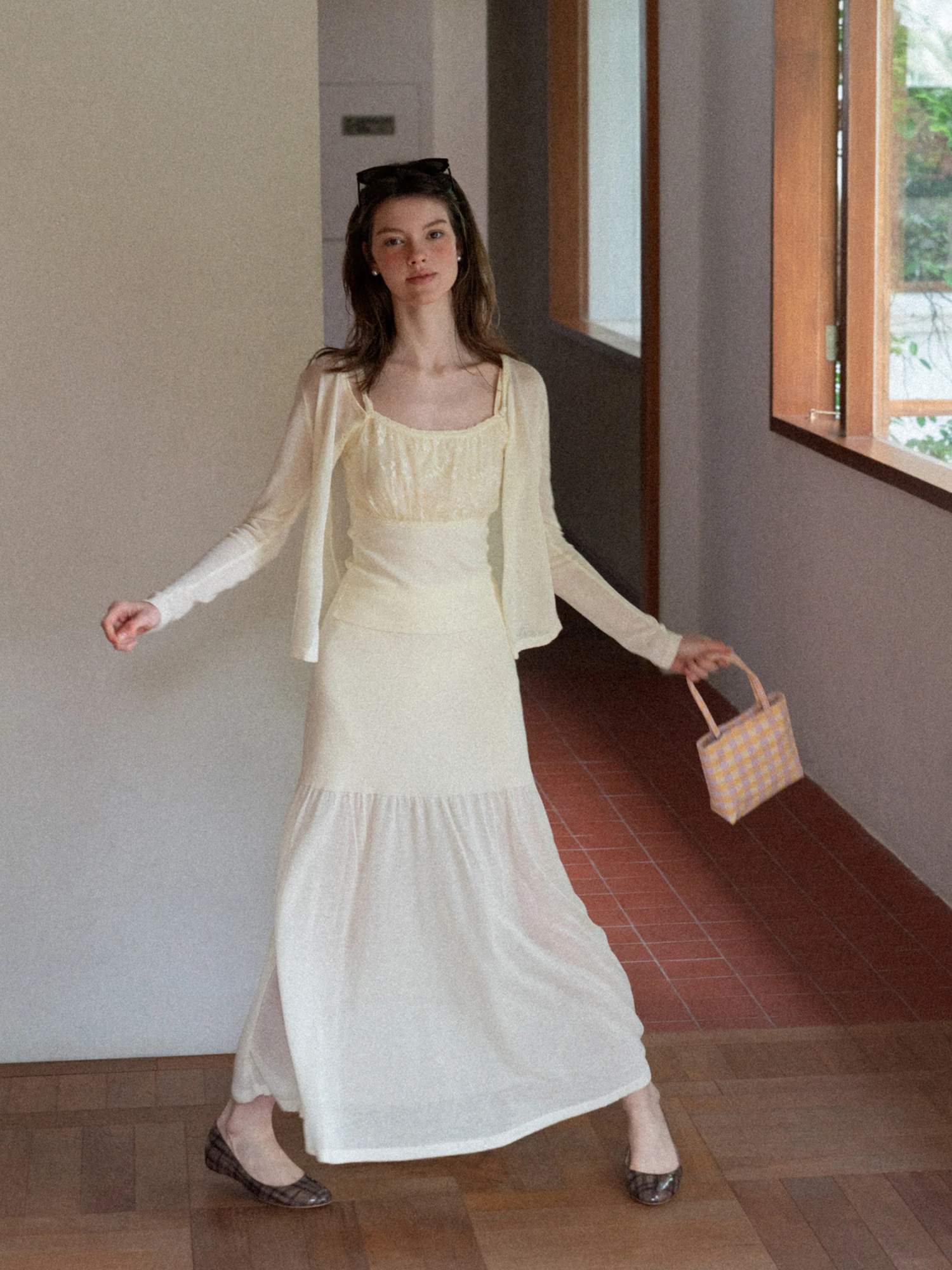 EGGKA Gentle Wind Semi-Transparent Knitted Long A-Line Skirt Women's High Waist Korean Style Pure Color Summer Skirt