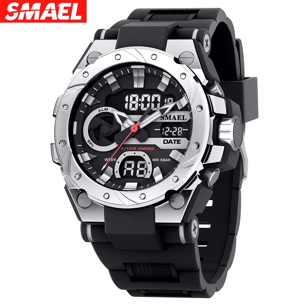 SMAEL marque Sport montres 50 M impermeable doble exhibición de l'heure montres LED 8029 cronómetros alarma montres pour hommes
