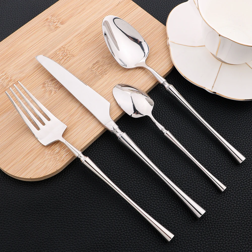 AJOYOUS 24Pcs Faltware Sets Luxury Stainless Steel Cutlery Knives Forks Teaspoons Tableware Kitchen Flatware Mirror Tablespoons