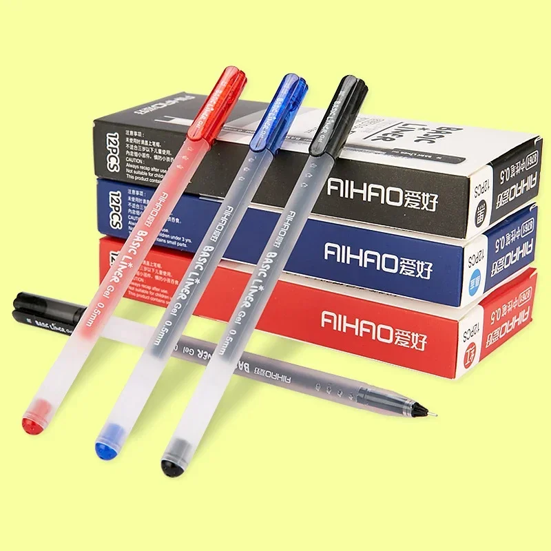 12 stks/partij Basic liner roller ball pen voor schrijven handtekening 0.5mm balpen 3 kleur gel inkt pennen Office tools schoolbenodigdheden