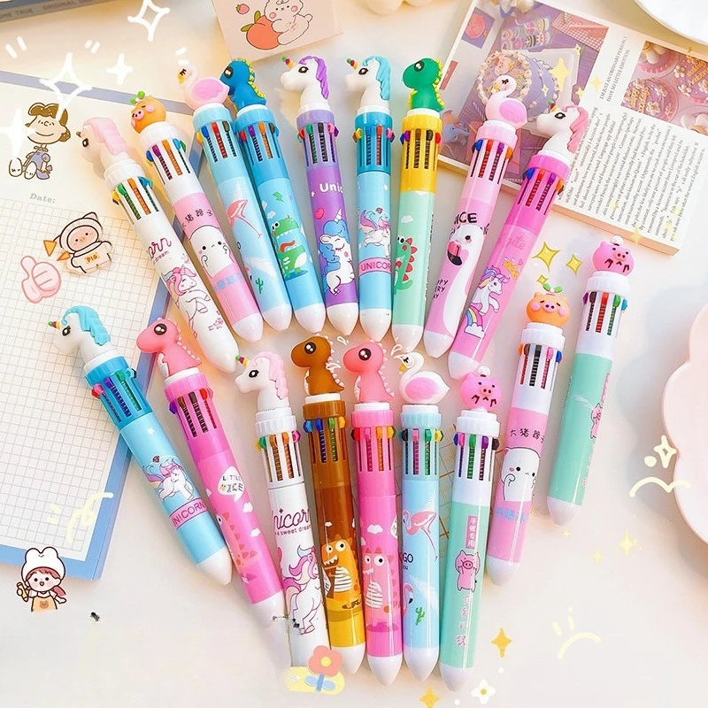 Office School Supplies Creative Cartoon Silicone 10-color Ballpoint Pen Cute Press Ballpoint Student Gift Kawai Stationery