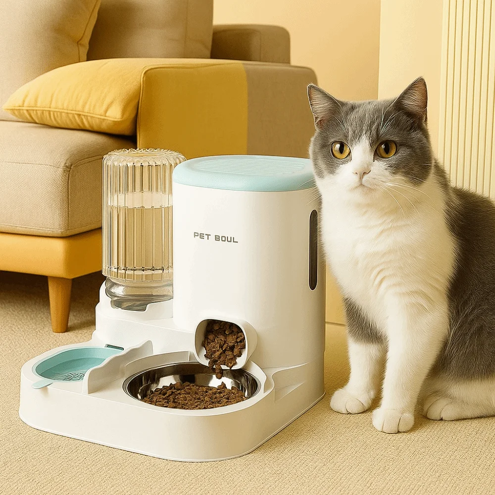 

Separate Design Pet Integrated Feeder Anti Spill Large Capacity 2 in 1 Cat Food Dispenser with Stainless Steel Bowl Detachable