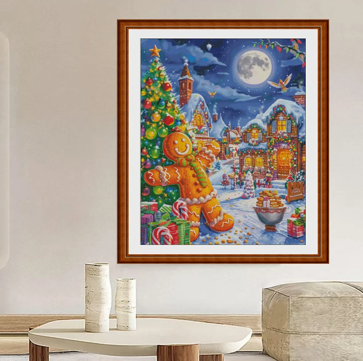 [ZZ6955- Happy Christmas Eve] Beginner DIY Stamped Cross Stitch Kit 11CT 14CT 16CT, Pre-Printed Canvas Cotton Thread, Home Decor