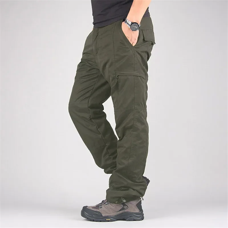 2026Thick Warm Men's Cargo Pants Autumn Winter Double Layer Fleece Overalls Casual Rip-Stop Tactical Baggy Thermal Work Trousers