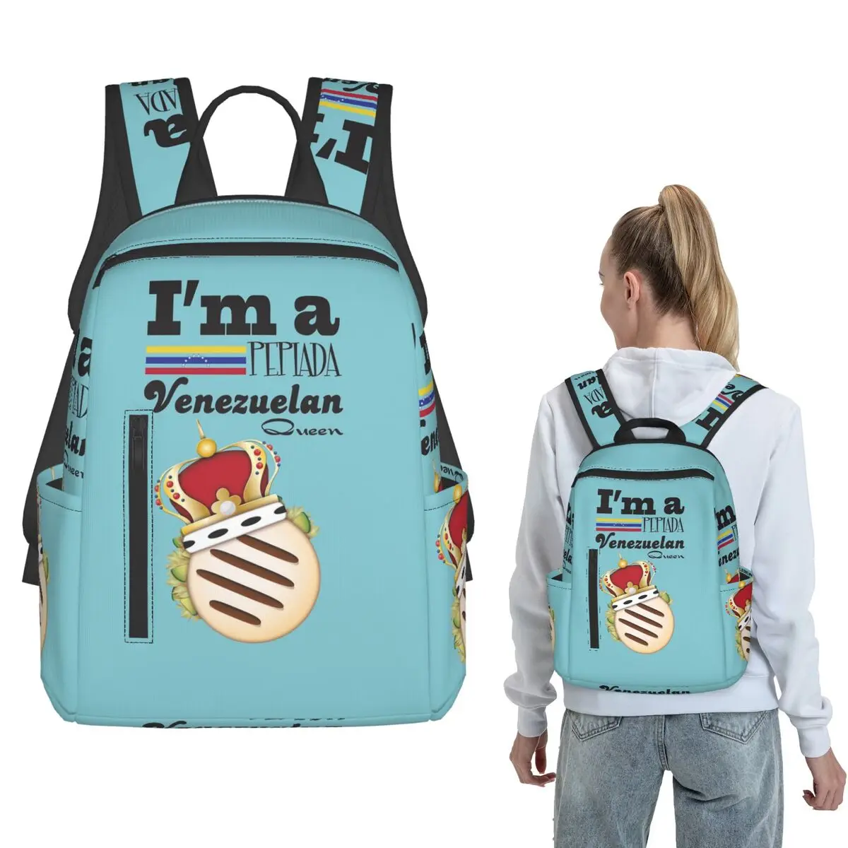 

Arepa Venezuela Im A Pepiada Venezuelan Queen Backpack Large Capacity Children BookBag School Bag Shoulder Bags for Men Women