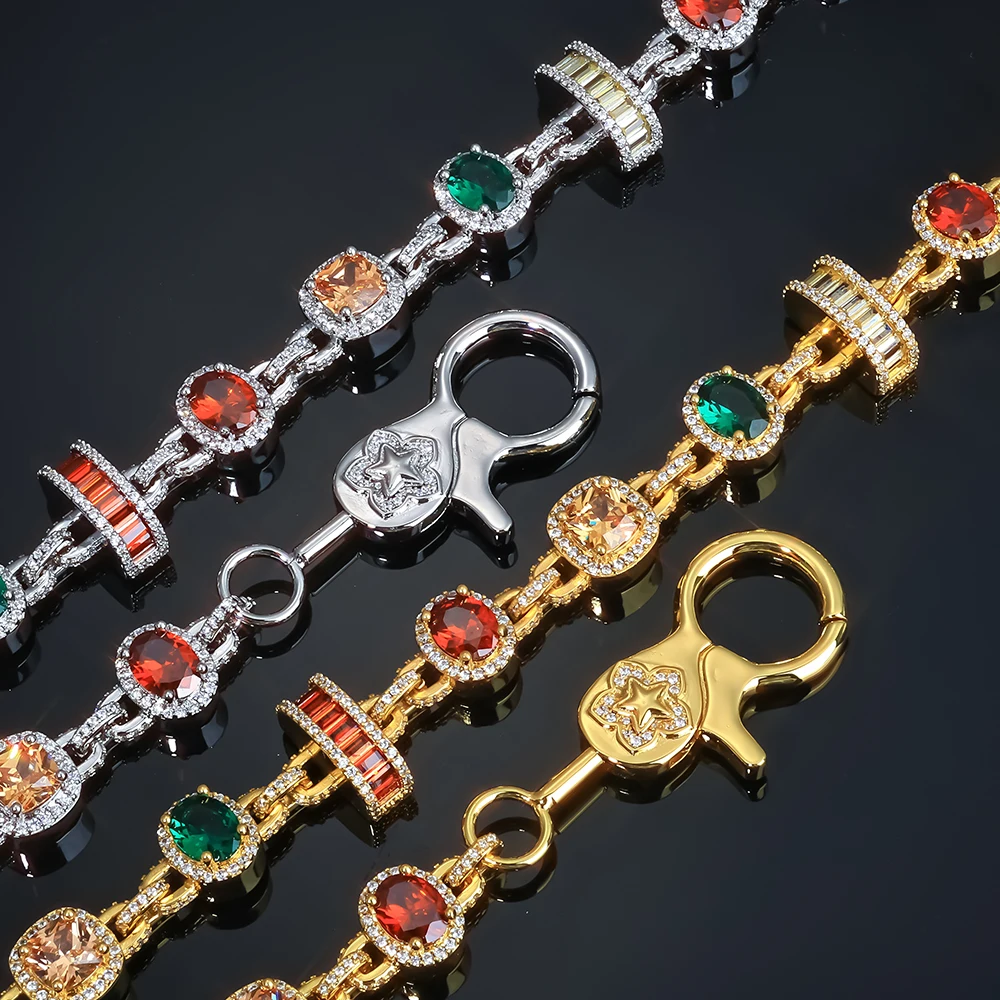 ESKEEM New Arrival Hip Hop Jewelry Colored Zircon Waist Chain Geometric Design Wallet Jeans Link Keychains for Women