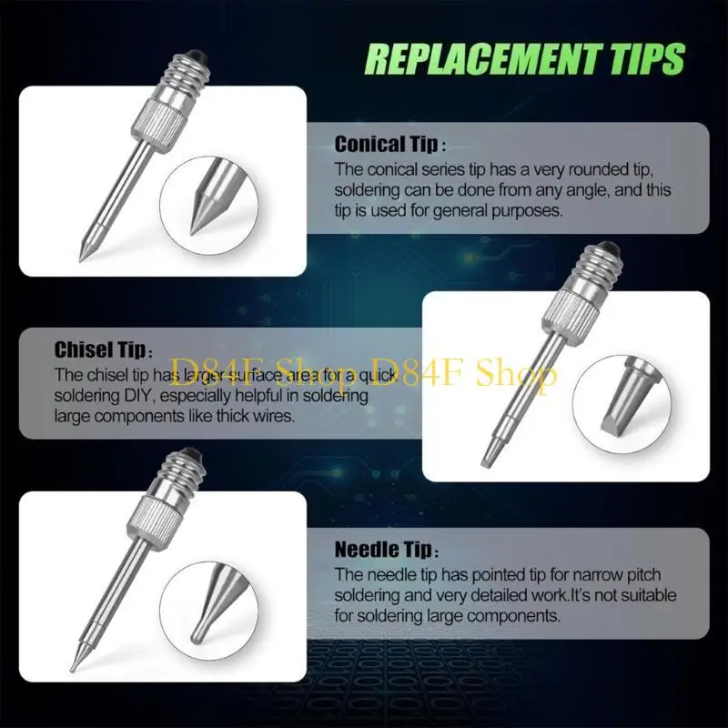 

D84F 3Pcs E10 Soldering Iron Tips Welding Soldering Tips USB Soldering Iron Head Replacement Threaded Soldering Tip