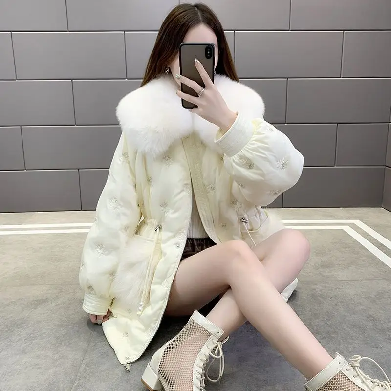Große Pelz Kragen Pelz Winter Neue Medium und Lange Parker Taille Dünne Warme Unten Baumwolle Kleidung frauen Mantel Temperament pendeln Mantel