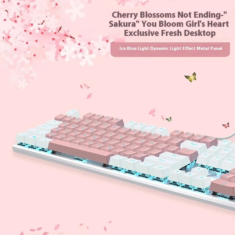 Imagem -02 - Dareu Ek815 Sakura Weiyang Tema 108 Teclas Teclado Mecânico com Fio Luz Rosa Computador para Jogos Laptop Universal