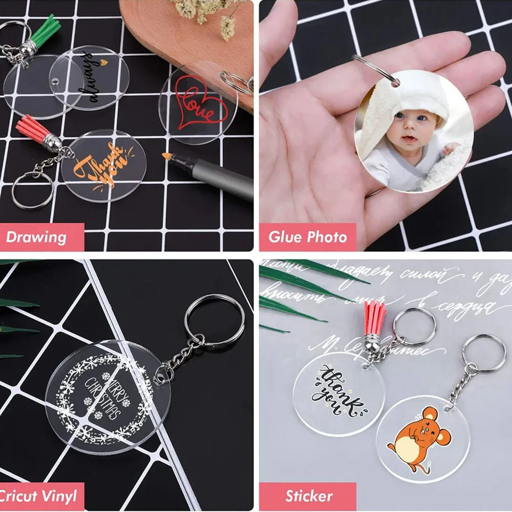 20Pcs Round  Acrylic Blank Charms Geometric Transparent Acrylic Card Pendant for Jewelry Making Diy Keychain Craft