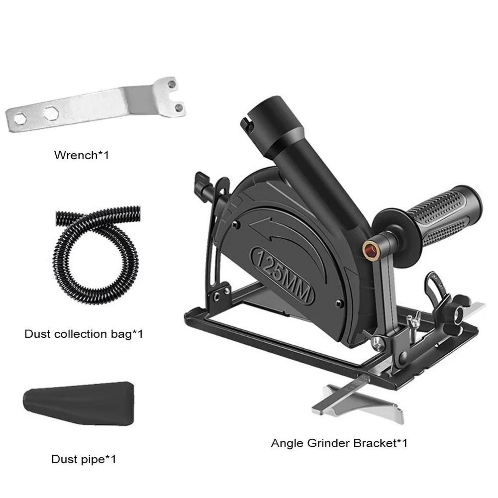 4pcs Angle Grinder Bracket With Wrench Dust Pipe Dust Collection Bag Set 90mm For 100~125mm Angle Grinder Power Tools Workshop