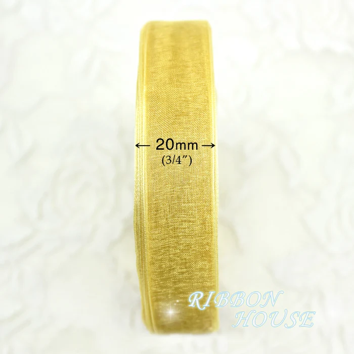(50 yards/roll) 3/4\'\' (20mm) Pale Gold organza ribbons gift wrapping decoration Christmas ribbons