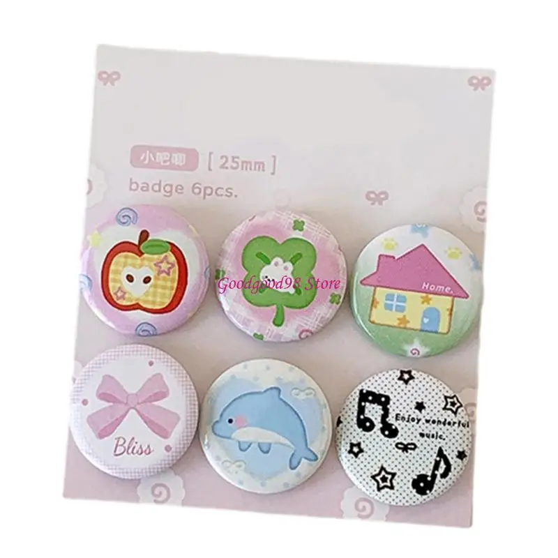 

6Pcs Cartoon Metal Badges Decorative Lapel Pins For Kid Adult Backpacks