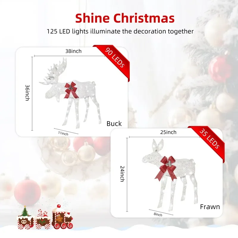 for Lighted Christmas Decoration Moose Family Light up Moose 2 Set with 135 Lights