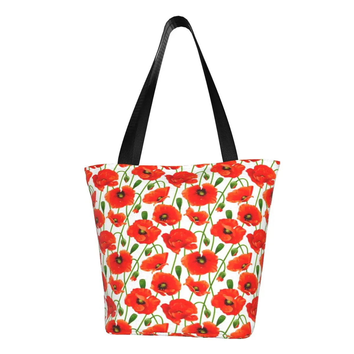 Beautiful Red Poppy Flowers Casual Shoulder Tote Shopping Bag Large Capacity Simple Generous For Fitness Birthday Gift