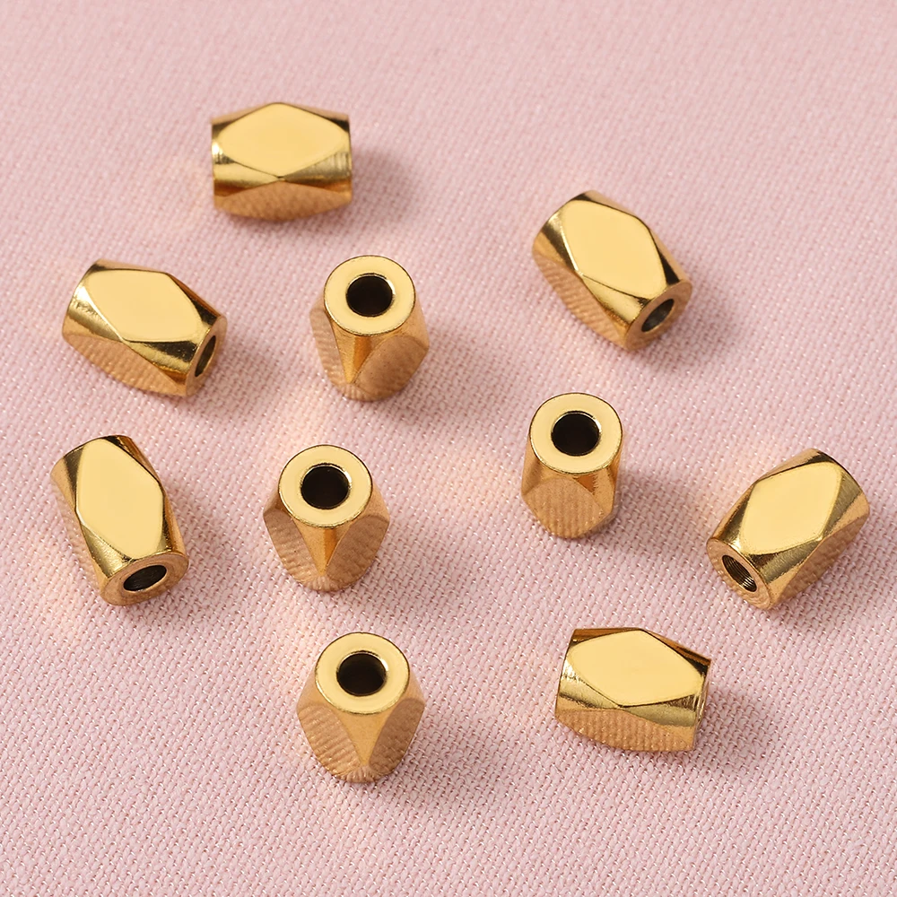 30pcs Stainless Steel Beads Golden Spacer Beads Geometric Faceted Beads Charms Pendants for DIY Bracelet Necklace Jewelry Making