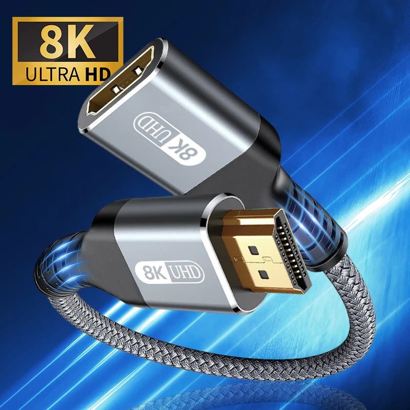 8K HDMI Extension Cable HDMI 2.1 Male to Female Cable Nylon Braided HDMI Extender Cable Support 8K@60Hz 4K@120Hz 48gbps