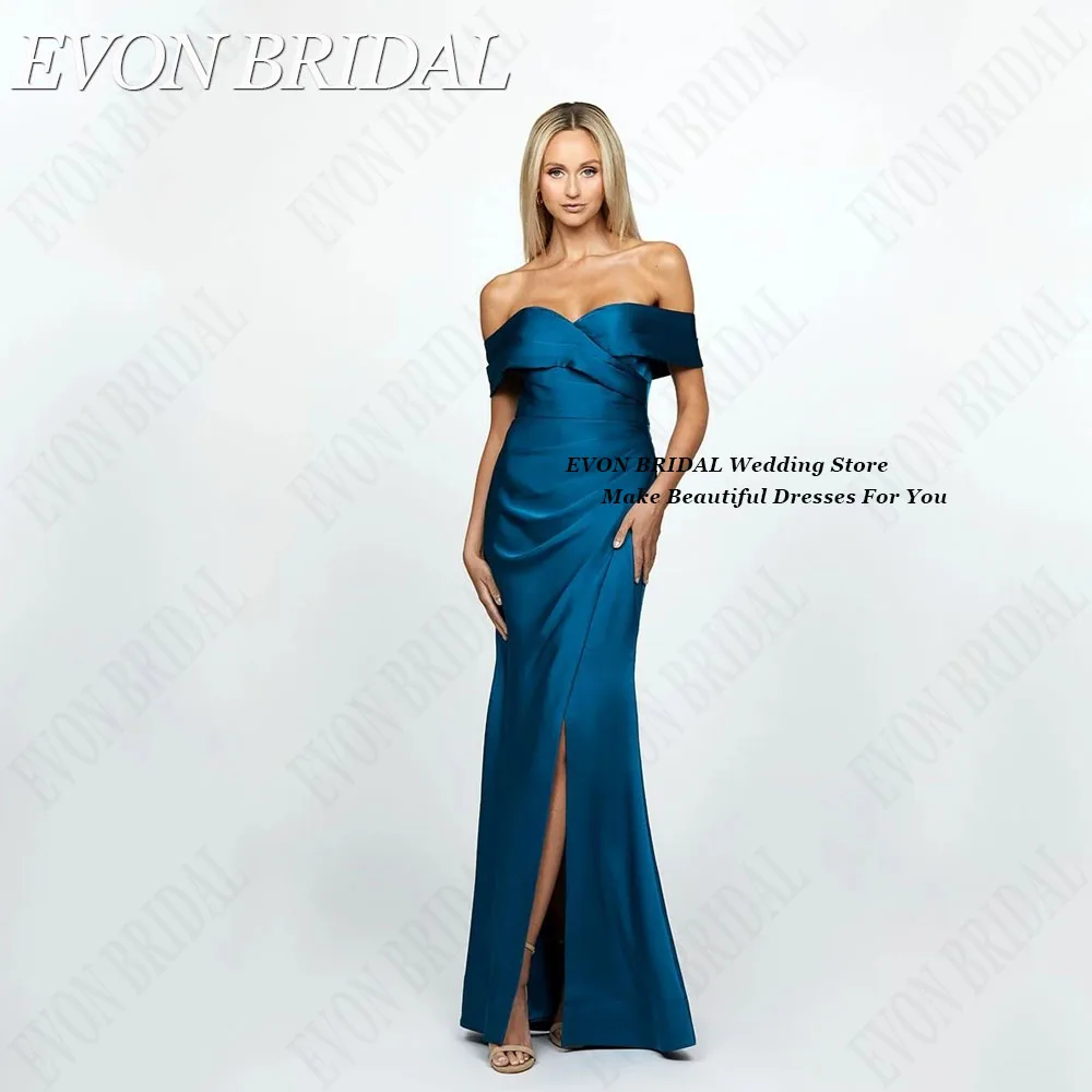 

EVON BRIDAL Celebrity Red Carpet Dresses Mermaid Off Shoulder Satin Formal Evening Gown Detachable Sleeves Vestidos De Fiesta