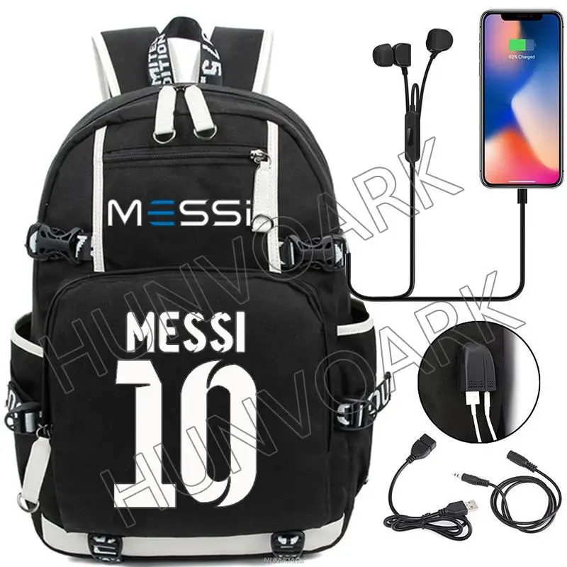 Messi Mochila Laptop Hikking Waterproof Notebook Bag USB Schoolbag Sports Travel School Bag Pack Mochila Para Masculino Feminino