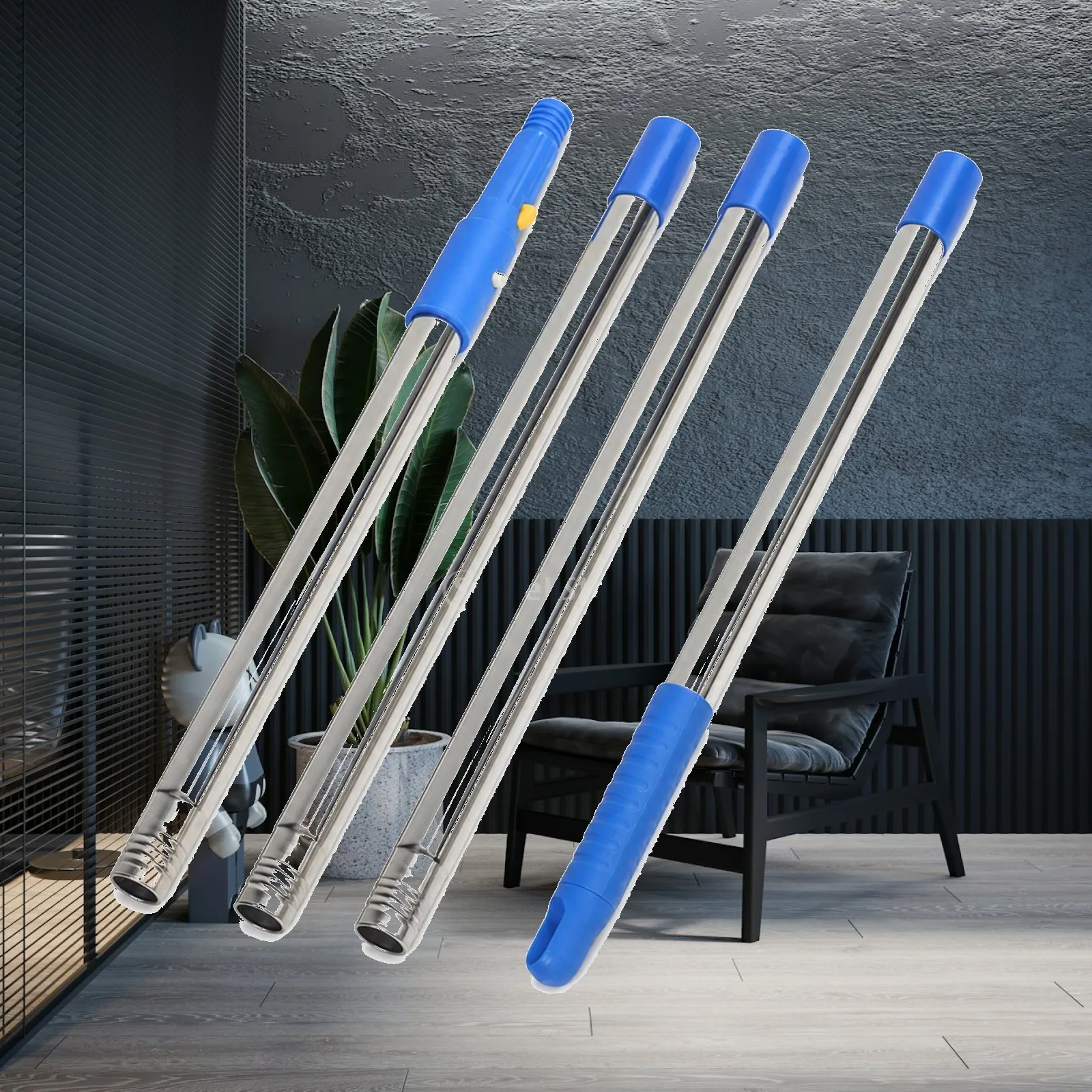 Window Cleaning Rod Silver Stainless Steel Pole with Threaded Connector Hardware Heavy Duty for Homeowners