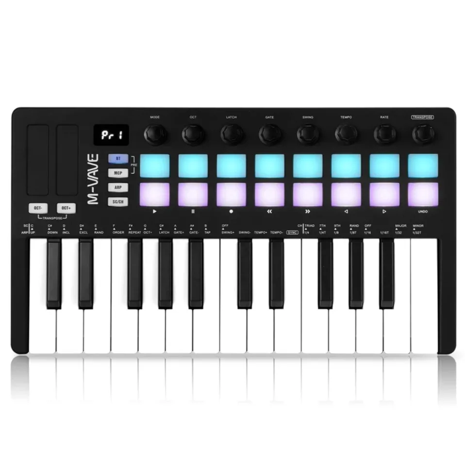M-VAVE MIDI Pad Controller Keyboard USB Mini 25 Key 16 RGB Drum Pads 8 Knobs and Music Production Software Included