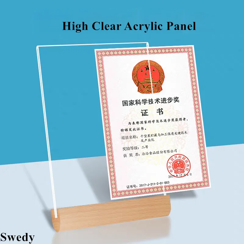 4 Pieces A5 148X210MM Wood Acrylic Sign Holder Display Stand Document Menu Paper Holder Price List Photo Picture Poster Frame