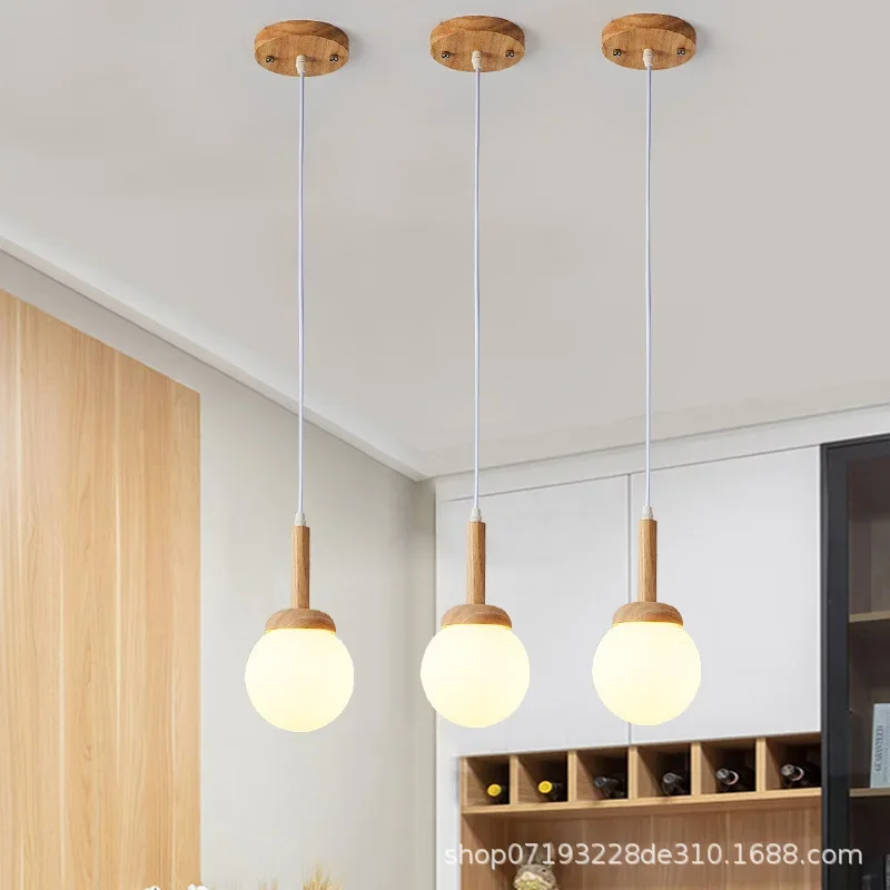 Nordic pendant lamp wood atmospheric Chinese three head dining room dining room modern simple bar personalized creative kitchen image 3