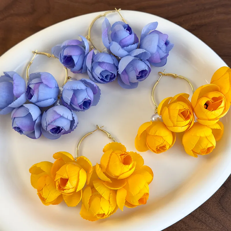 Resin Pearl Flower Bud Tassel Earrings for Women Elegant Light Luxury 2026 New Vacation Style Chic Unique Daily Wear Gift