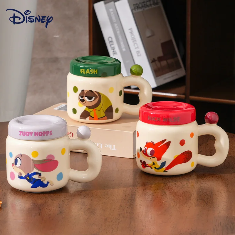 

Disney Zootopia Cartoon Anime Couples Mug Cute Print Ceramic Tea Coffee Milk Cup with Lid Home Decoration Kawaii Gift for Girls