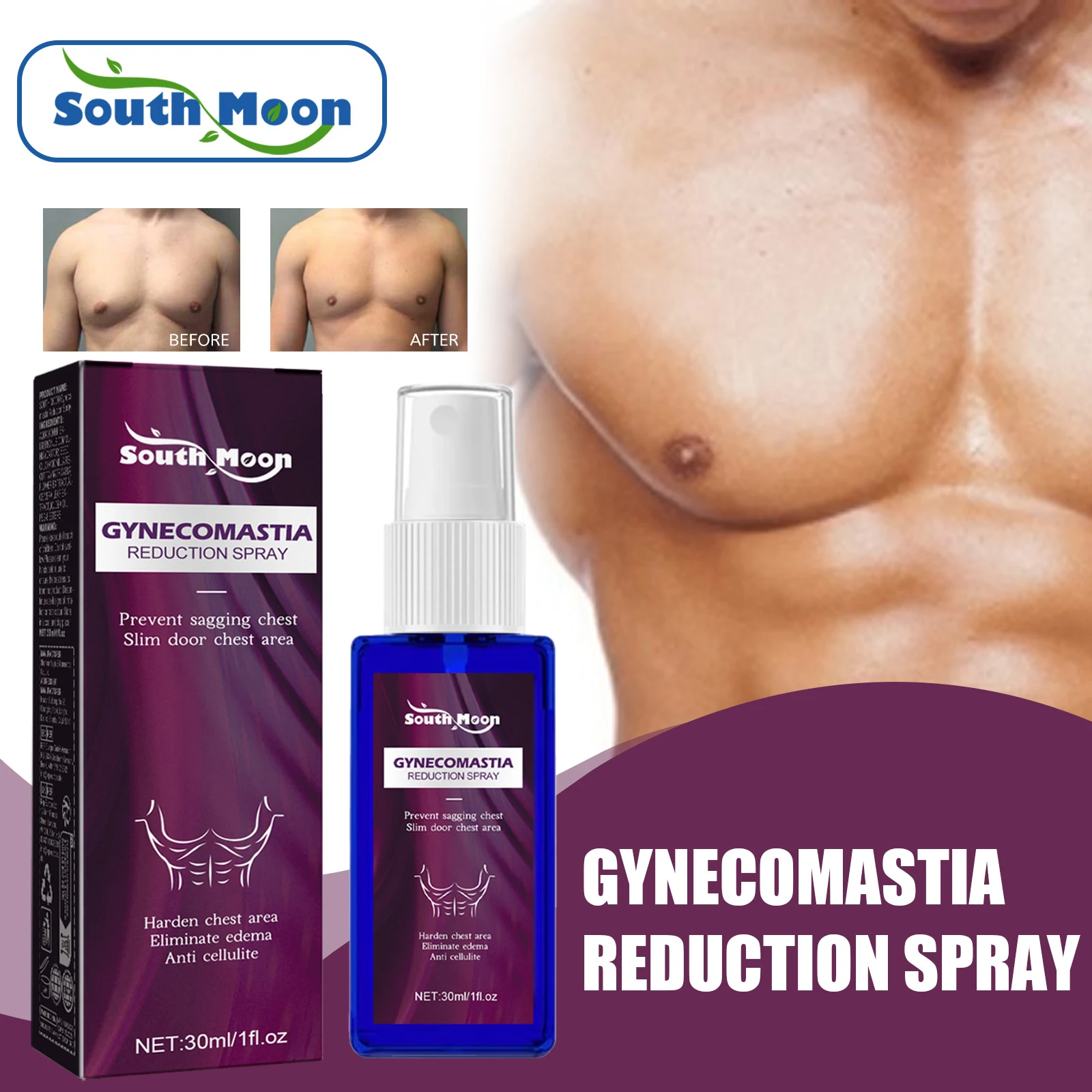SouthMoon Men Breast Tightening Spray Reduction Cellulite Removal Belly Muscle Fitness Abs Sculpting Chest Muscle Massage Spray