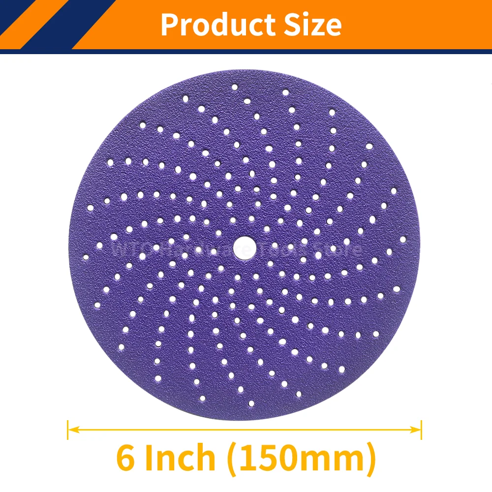 50PCS 6 Inch Sanding Disc Purple Clean Whirlwind Dry Abrasive Sandpaper P80-400 Grits Hook and Loop Sandpaper for Car Painting