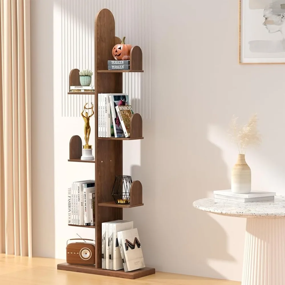 Cactus Bookshelf Solid Wood Geometric Bookcase Spine Bookshelf and Book Tower with Living Room Furniture for Room Shelf Home