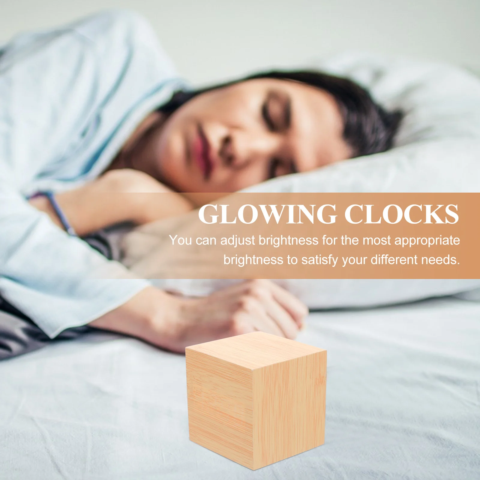 

1Pcs Square Electronic Alarm Clock Wooden Digital Dual Display Temperature Showing Adjustable Brightness Bedside Clock