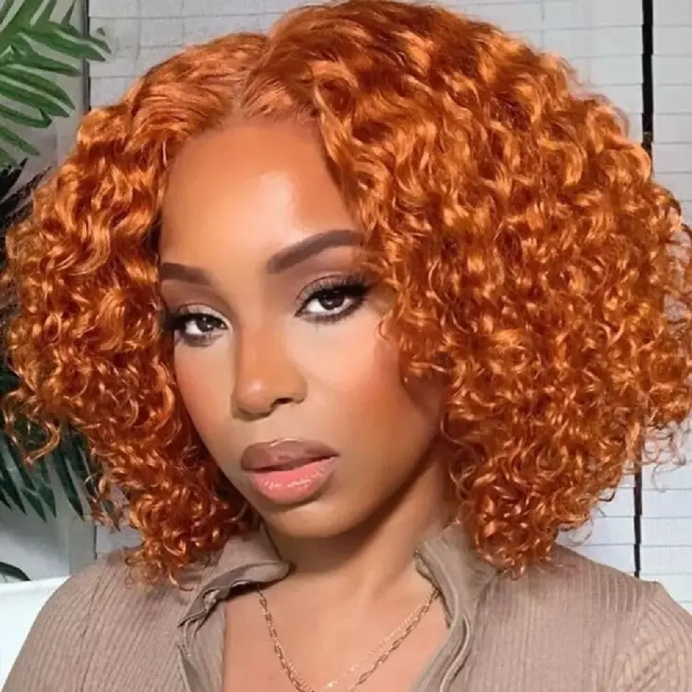 

#30 Ginger Orange Wigs Water Wave Human Hair Short Bob Wig Human Hair 13x4 Lace Front Wigs For Black Women Human Hair Wig 200%