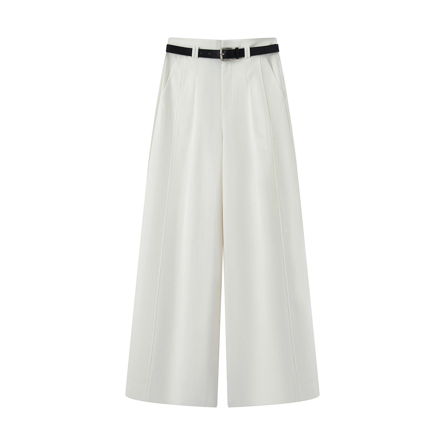 

White Wide Leg Pants 2026 Summer Casual Slimming Straight Cut Women's Trousers High Waist Zipper Fastening Ladies' Fashion
