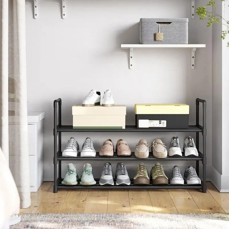 Adjustable 3-Tier Metal Shoe Rack Stackable Shoe Organizer Storage Shelf Large Capacity Holds 16-20 Pairs Space-Saving Freestanding Footwear Stand Cabinet for Entryway Hallway Closet