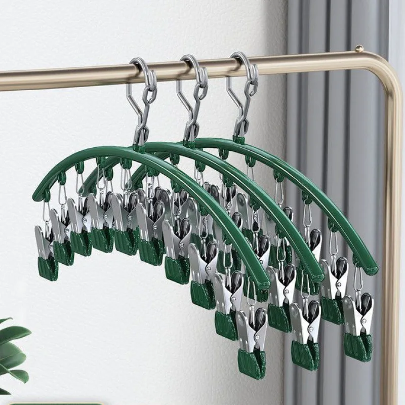 

1PC Multi functional Stainless Steel Clothes Rack Curved 10 Clip Sock Rack Drying Rack Underwear Socks Rack Household Socks Rack