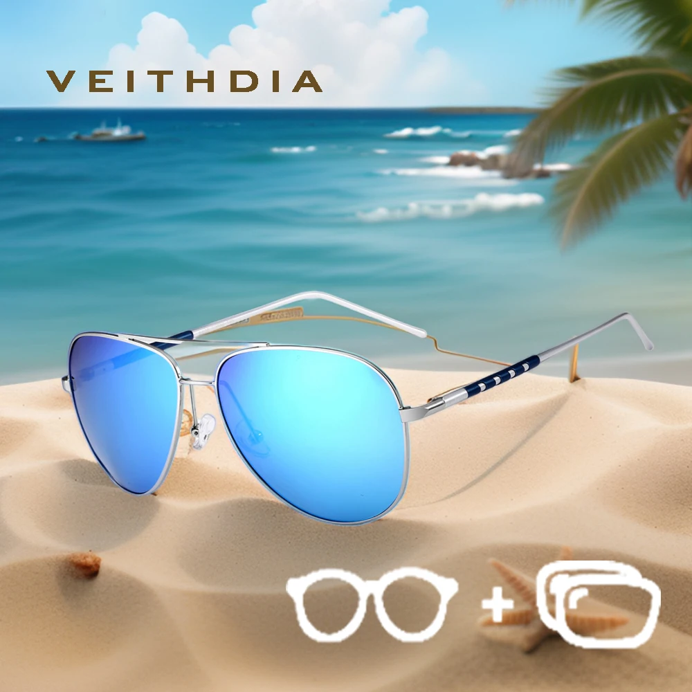 VEITHDIA New Brand Customize Prescription Pilot Sunglasses Polarized UV400 Mirror Reflective Coating Lens Unisex Eyewear VPX2839