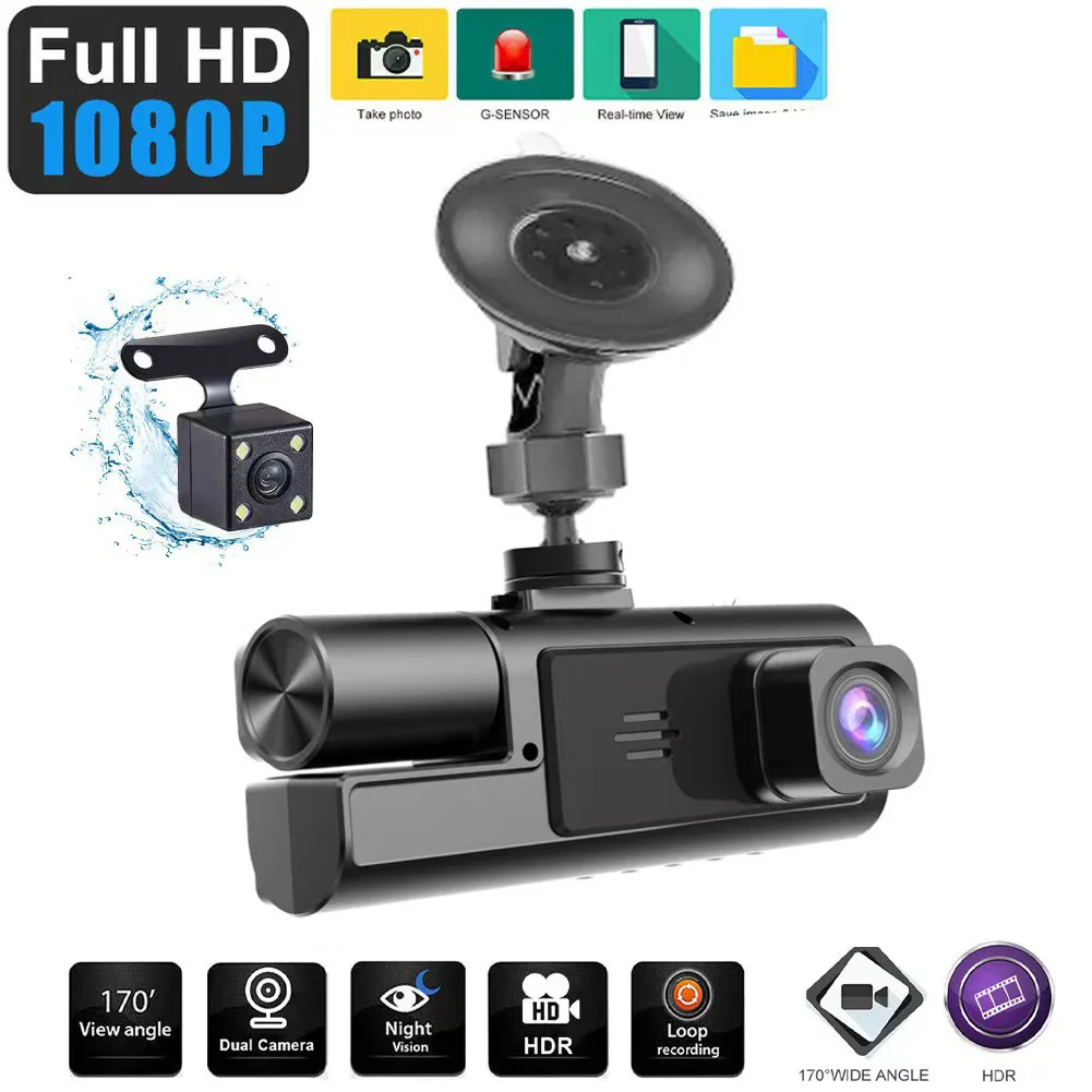 Car DVR Front Inside Rear HD Cameras 1080P Video Rearview Image Car Dash Cam Parking Monitoring with 64G Memory Card