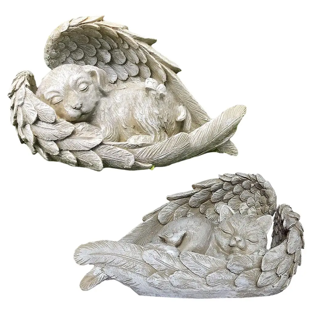 Sleeping Dog/Cat Angel Statue Memorial Stone Oudoor Sculptures Decoracion