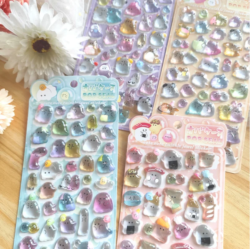 4sheets Cute Transparent 3D Seal Stickers - Adorable Decor for Journals, Phones & DIY Crafts Embossed Crystal 3D Stickers