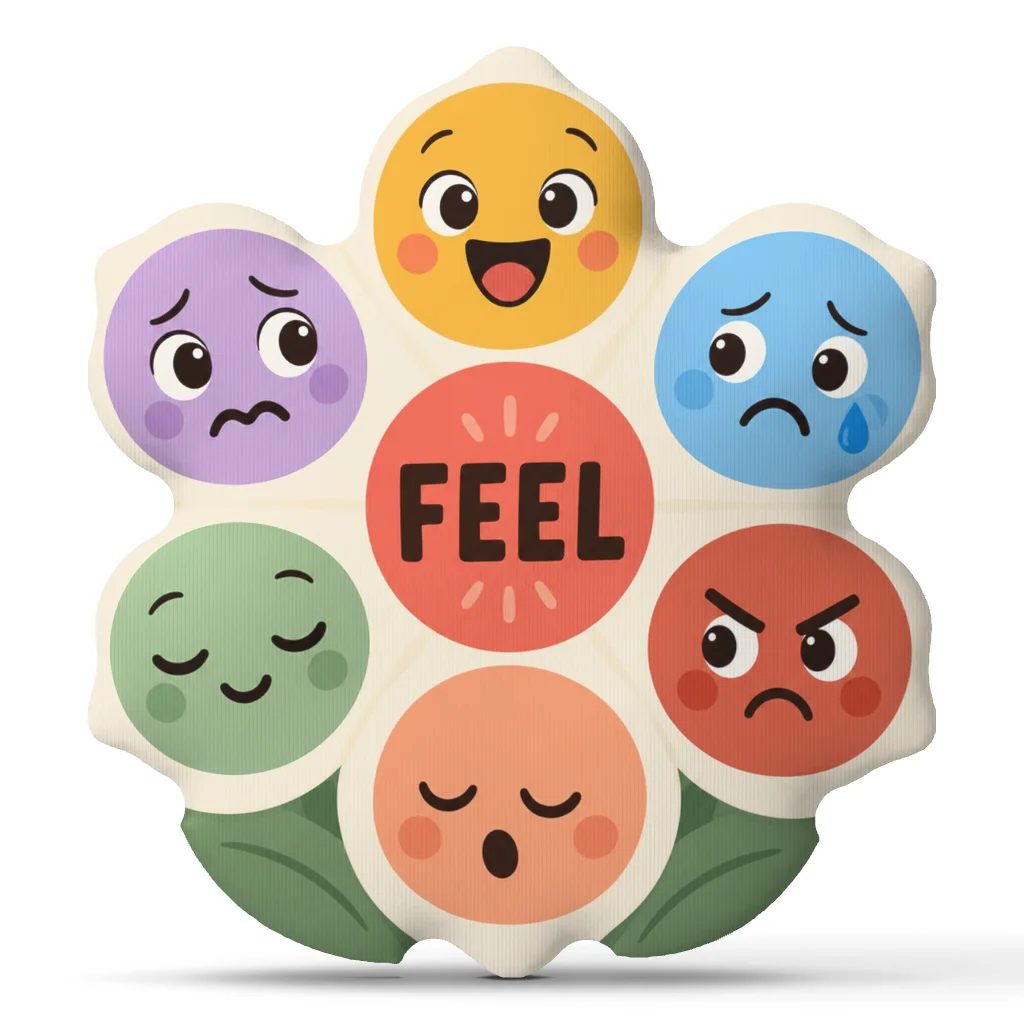 Feelings Flower Throw Pillow Emotion Faces Shaped Cushion Social Emotional Learning Counselor Therapy Office Classroom Decor
