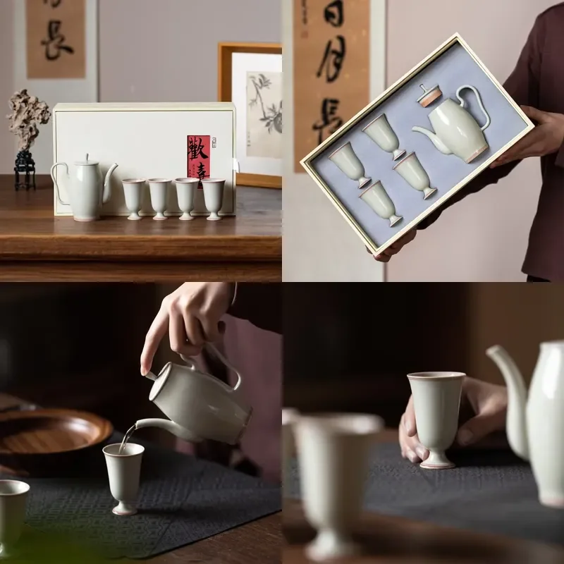 【CHIMU HOME】 Juego de Té Pintado a Mano de Porcelana Negra Estilo Chino, Set de Kung Fu, Tetera Song Chaise, Regalo Ideal
